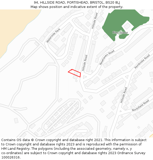 94, HILLSIDE ROAD, PORTISHEAD, BRISTOL, BS20 8LJ: Location map and indicative extent of plot