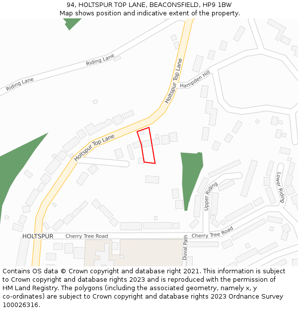 94, HOLTSPUR TOP LANE, BEACONSFIELD, HP9 1BW: Location map and indicative extent of plot