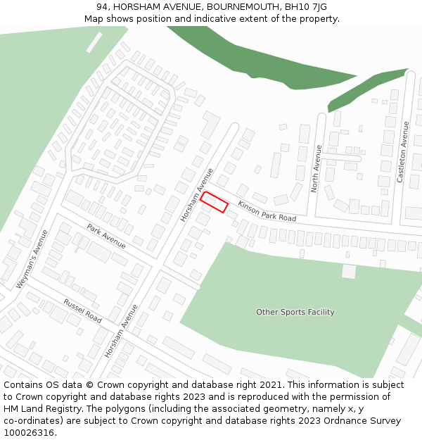 94, HORSHAM AVENUE, BOURNEMOUTH, BH10 7JG: Location map and indicative extent of plot