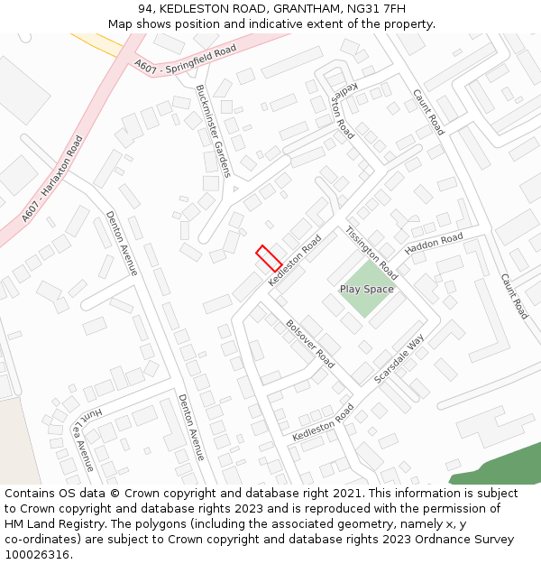 94, KEDLESTON ROAD, GRANTHAM, NG31 7FH: Location map and indicative extent of plot