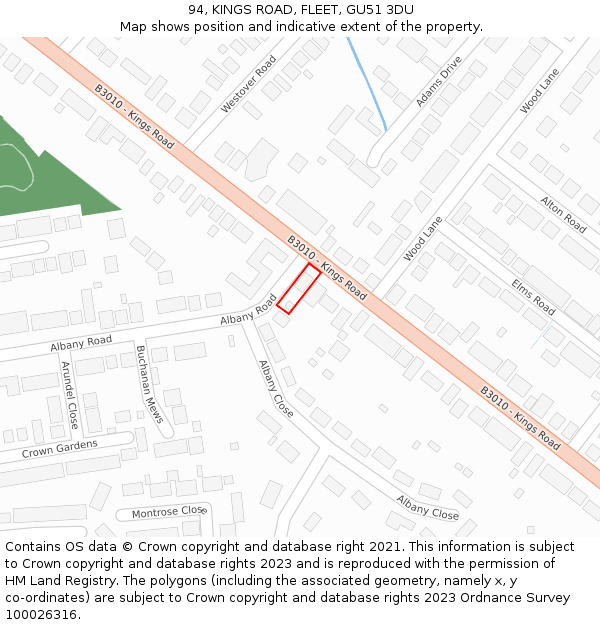 94, KINGS ROAD, FLEET, GU51 3DU: Location map and indicative extent of plot