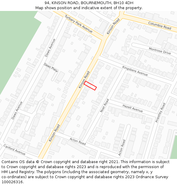 94, KINSON ROAD, BOURNEMOUTH, BH10 4DH: Location map and indicative extent of plot