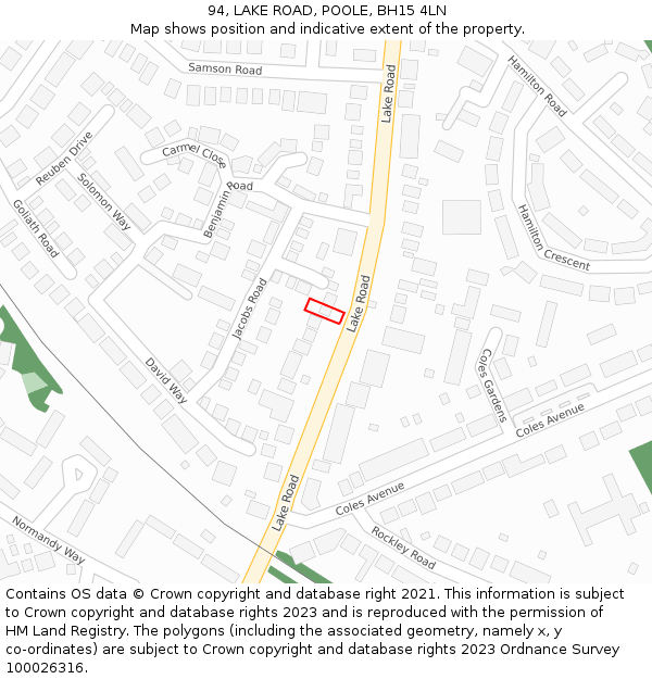 94, LAKE ROAD, POOLE, BH15 4LN: Location map and indicative extent of plot