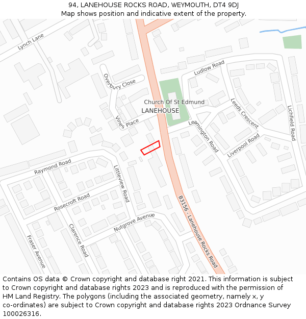 94, LANEHOUSE ROCKS ROAD, WEYMOUTH, DT4 9DJ: Location map and indicative extent of plot