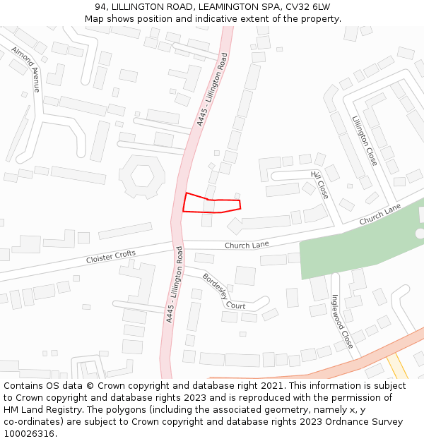 94, LILLINGTON ROAD, LEAMINGTON SPA, CV32 6LW: Location map and indicative extent of plot