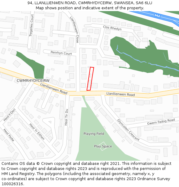 94, LLANLLIENWEN ROAD, CWMRHYDYCEIRW, SWANSEA, SA6 6LU: Location map and indicative extent of plot