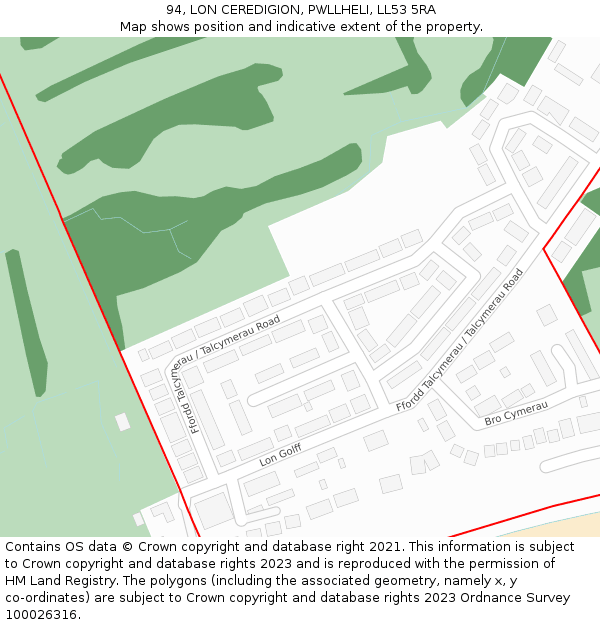 94, LON CEREDIGION, PWLLHELI, LL53 5RA: Location map and indicative extent of plot