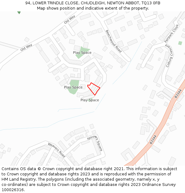 94, LOWER TRINDLE CLOSE, CHUDLEIGH, NEWTON ABBOT, TQ13 0FB: Location map and indicative extent of plot