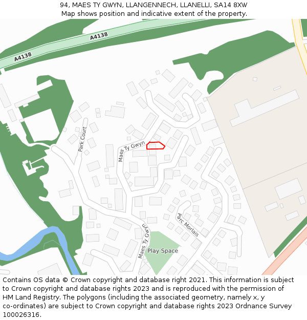 94, MAES TY GWYN, LLANGENNECH, LLANELLI, SA14 8XW: Location map and indicative extent of plot