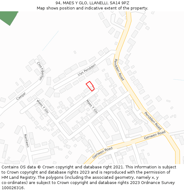 94, MAES Y GLO, LLANELLI, SA14 9PZ: Location map and indicative extent of plot