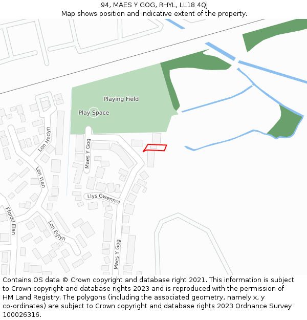 94, MAES Y GOG, RHYL, LL18 4QJ: Location map and indicative extent of plot