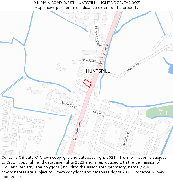 94, MAIN ROAD, WEST HUNTSPILL, HIGHBRIDGE, TA9 3QZ: Location map and indicative extent of plot