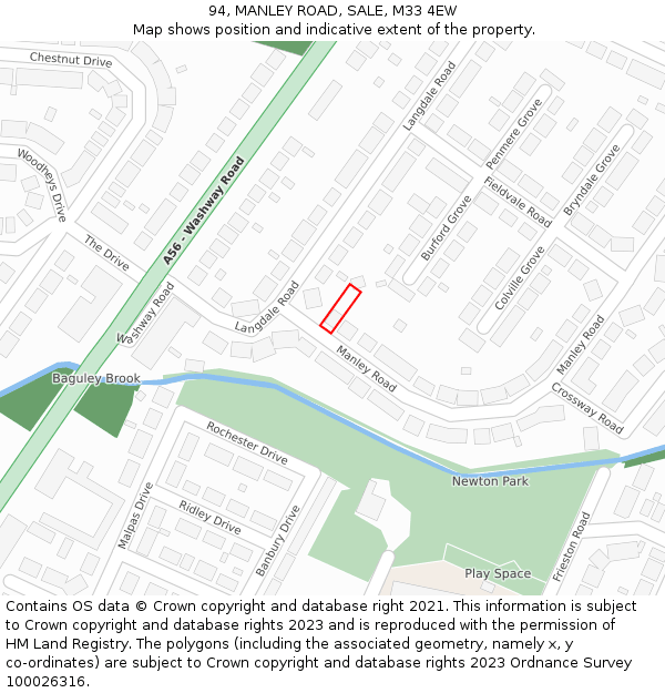 94, MANLEY ROAD, SALE, M33 4EW: Location map and indicative extent of plot