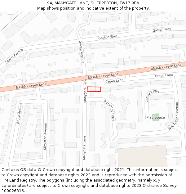 94, MANYGATE LANE, SHEPPERTON, TW17 9EA: Location map and indicative extent of plot