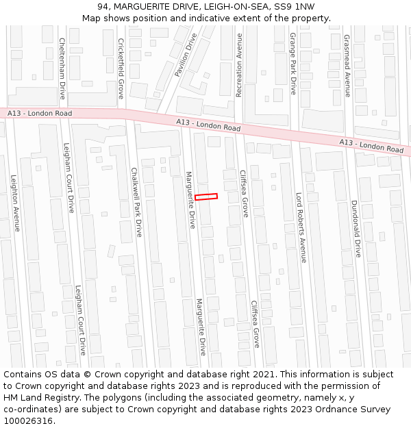 94, MARGUERITE DRIVE, LEIGH-ON-SEA, SS9 1NW: Location map and indicative extent of plot