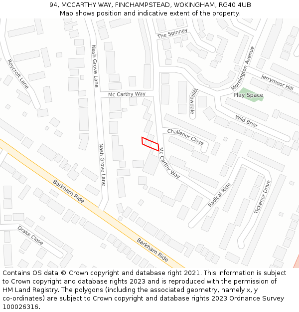 94, MCCARTHY WAY, FINCHAMPSTEAD, WOKINGHAM, RG40 4UB: Location map and indicative extent of plot