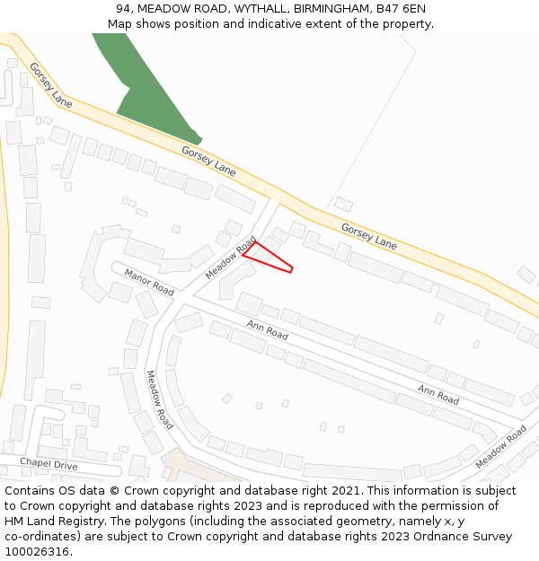 94, MEADOW ROAD, WYTHALL, BIRMINGHAM, B47 6EN: Location map and indicative extent of plot