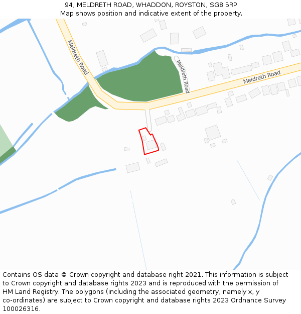 94, MELDRETH ROAD, WHADDON, ROYSTON, SG8 5RP: Location map and indicative extent of plot