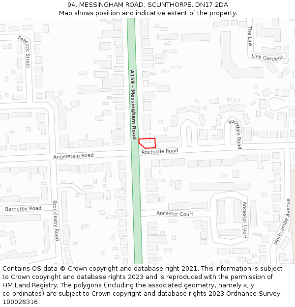 94, MESSINGHAM ROAD, SCUNTHORPE, DN17 2DA: Location map and indicative extent of plot