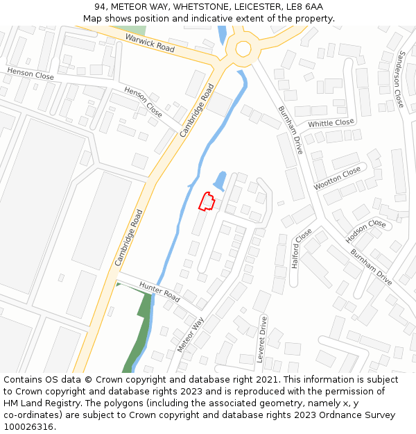 94, METEOR WAY, WHETSTONE, LEICESTER, LE8 6AA: Location map and indicative extent of plot