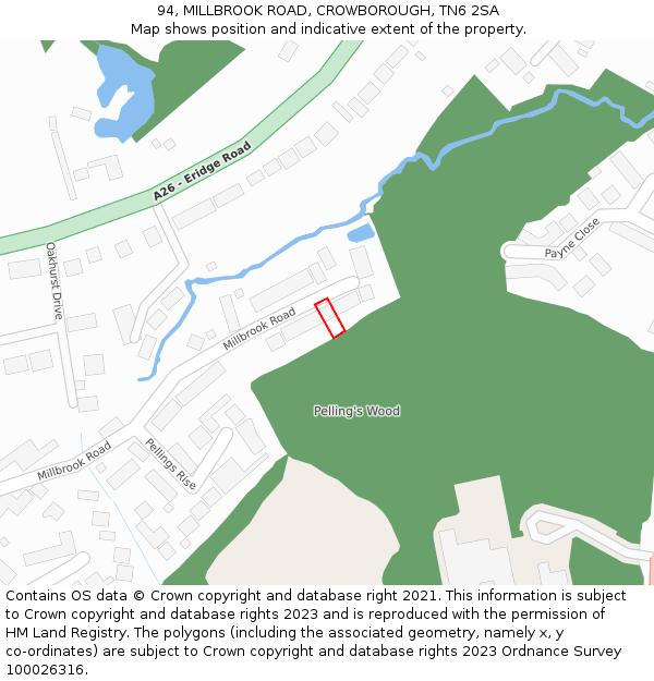 94, MILLBROOK ROAD, CROWBOROUGH, TN6 2SA: Location map and indicative extent of plot