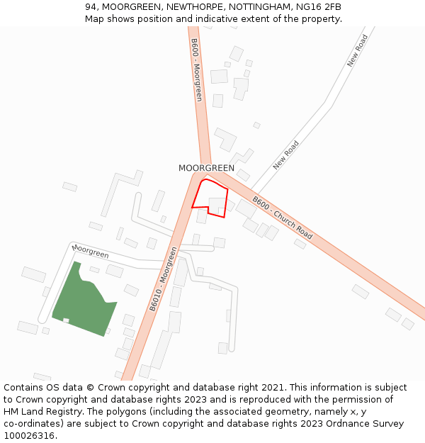 94, MOORGREEN, NEWTHORPE, NOTTINGHAM, NG16 2FB: Location map and indicative extent of plot
