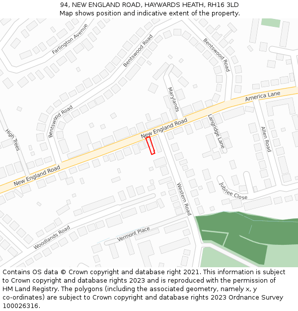 94, NEW ENGLAND ROAD, HAYWARDS HEATH, RH16 3LD: Location map and indicative extent of plot