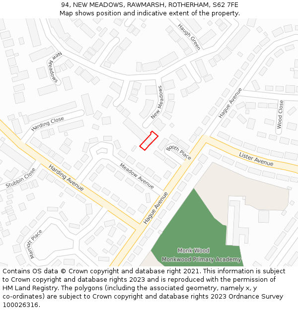 94, NEW MEADOWS, RAWMARSH, ROTHERHAM, S62 7FE: Location map and indicative extent of plot