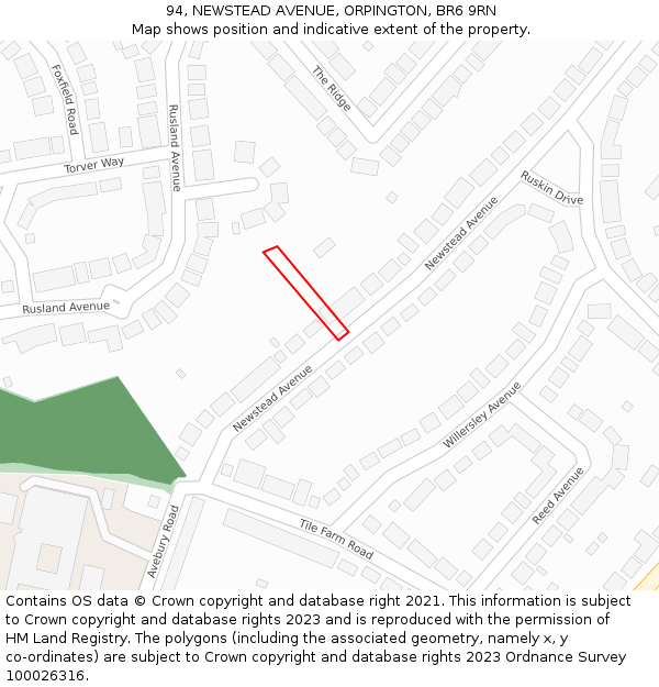 94, NEWSTEAD AVENUE, ORPINGTON, BR6 9RN: Location map and indicative extent of plot