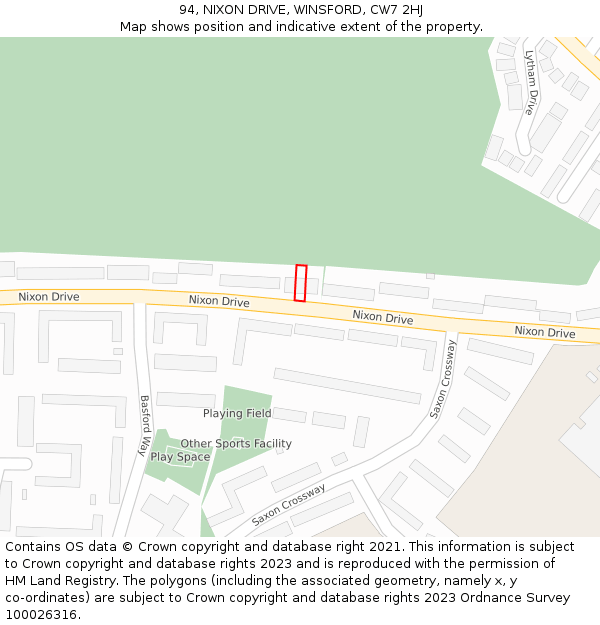 94, NIXON DRIVE, WINSFORD, CW7 2HJ: Location map and indicative extent of plot