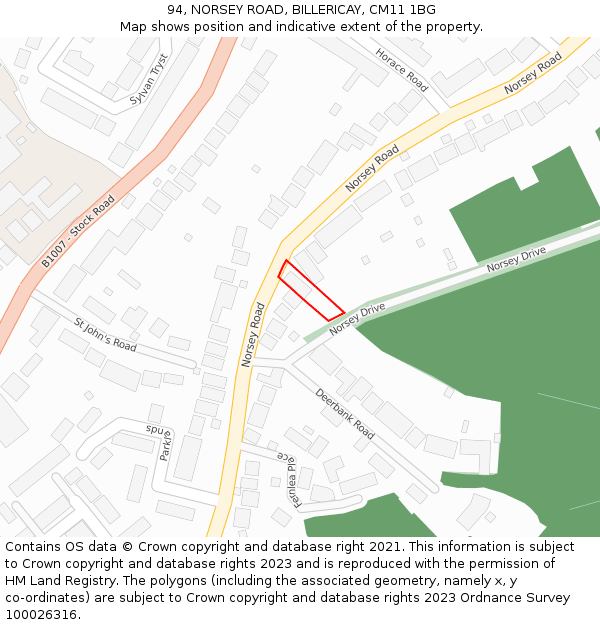 94, NORSEY ROAD, BILLERICAY, CM11 1BG: Location map and indicative extent of plot