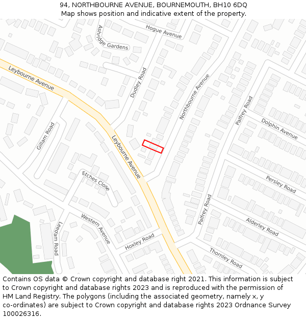 94, NORTHBOURNE AVENUE, BOURNEMOUTH, BH10 6DQ: Location map and indicative extent of plot