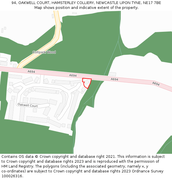 94, OAKWELL COURT, HAMSTERLEY COLLIERY, NEWCASTLE UPON TYNE, NE17 7BE: Location map and indicative extent of plot