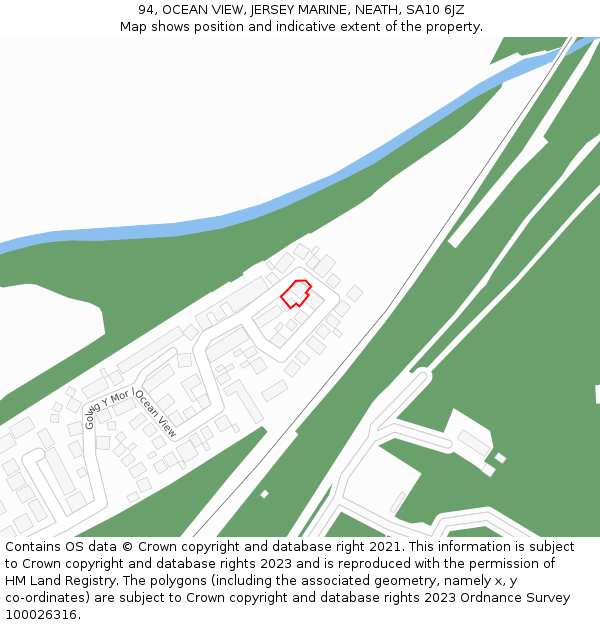 94, OCEAN VIEW, JERSEY MARINE, NEATH, SA10 6JZ: Location map and indicative extent of plot