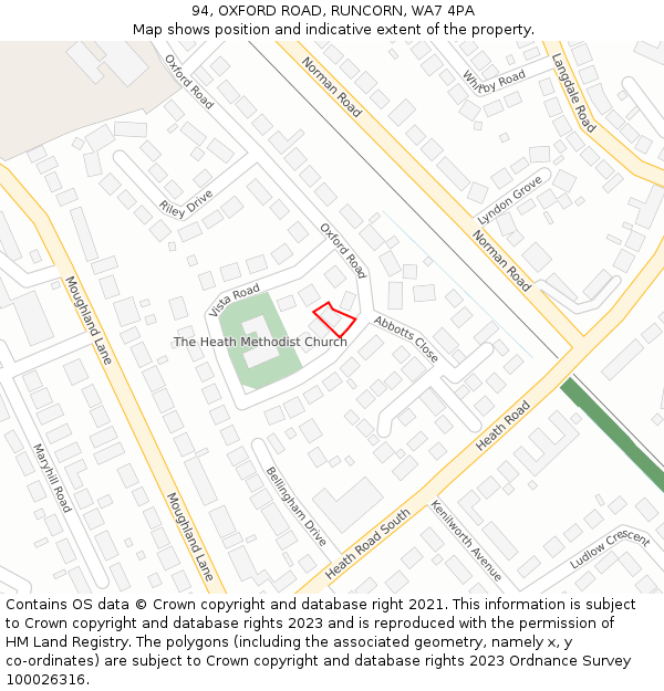 94, OXFORD ROAD, RUNCORN, WA7 4PA: Location map and indicative extent of plot