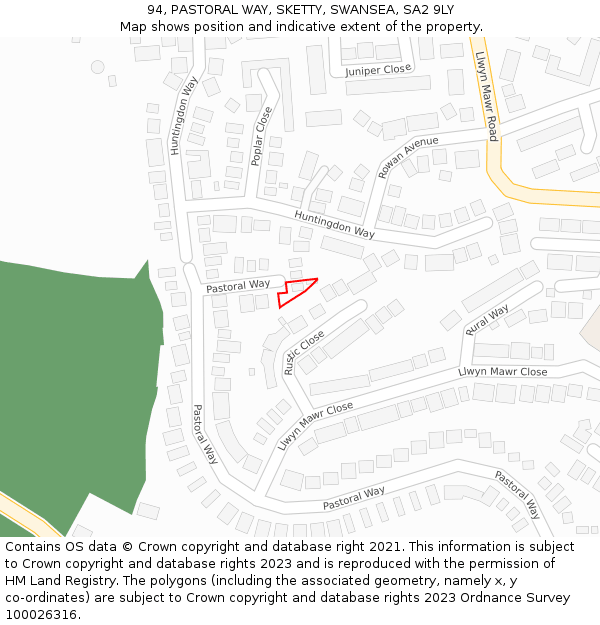 94, PASTORAL WAY, SKETTY, SWANSEA, SA2 9LY: Location map and indicative extent of plot