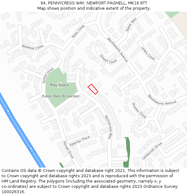 94, PENNYCRESS WAY, NEWPORT PAGNELL, MK16 8TT: Location map and indicative extent of plot