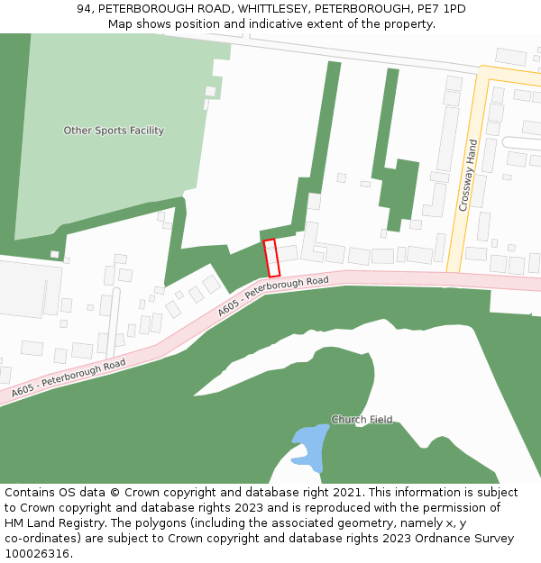 94, PETERBOROUGH ROAD, WHITTLESEY, PETERBOROUGH, PE7 1PD: Location map and indicative extent of plot