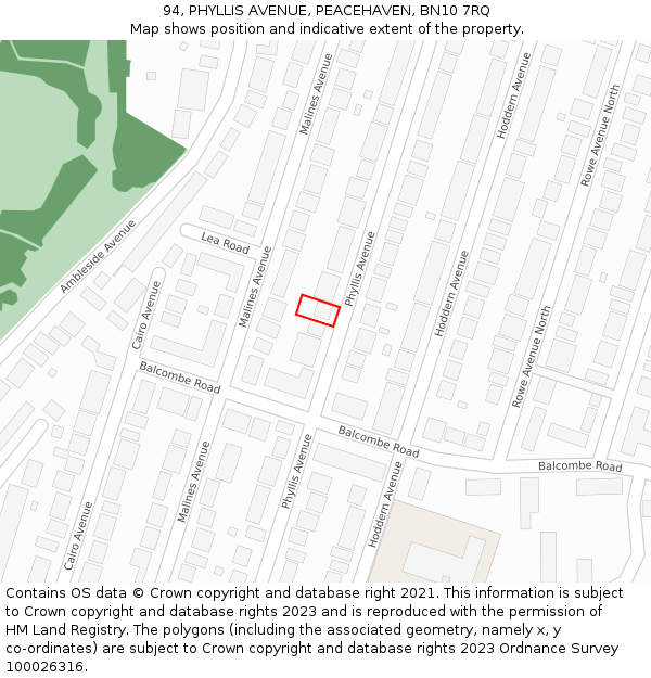 94, PHYLLIS AVENUE, PEACEHAVEN, BN10 7RQ: Location map and indicative extent of plot