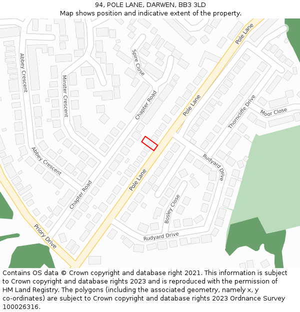 94, POLE LANE, DARWEN, BB3 3LD: Location map and indicative extent of plot