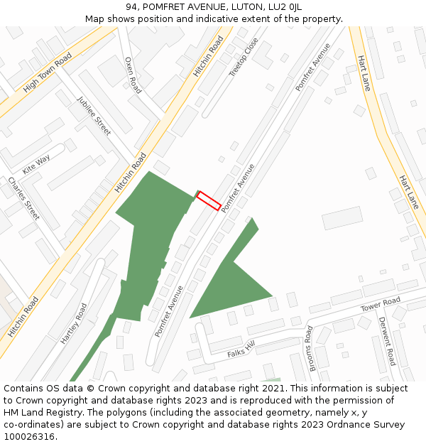94, POMFRET AVENUE, LUTON, LU2 0JL: Location map and indicative extent of plot