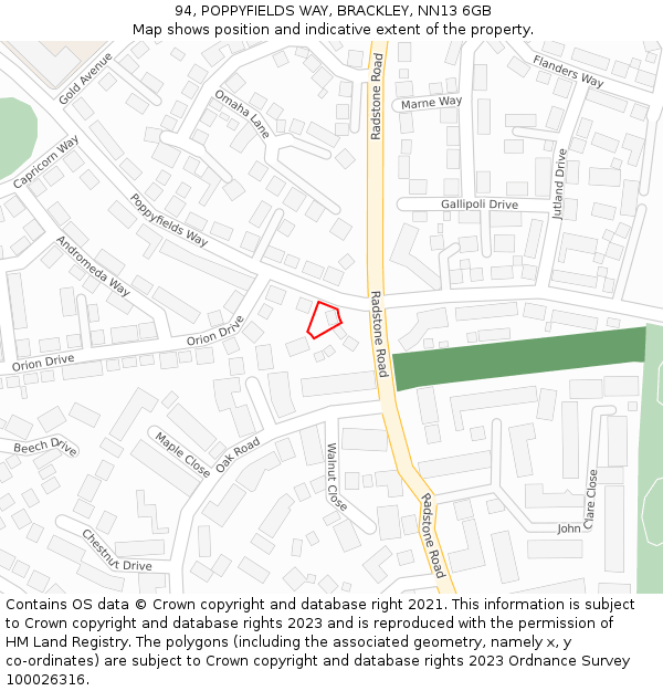 94, POPPYFIELDS WAY, BRACKLEY, NN13 6GB: Location map and indicative extent of plot