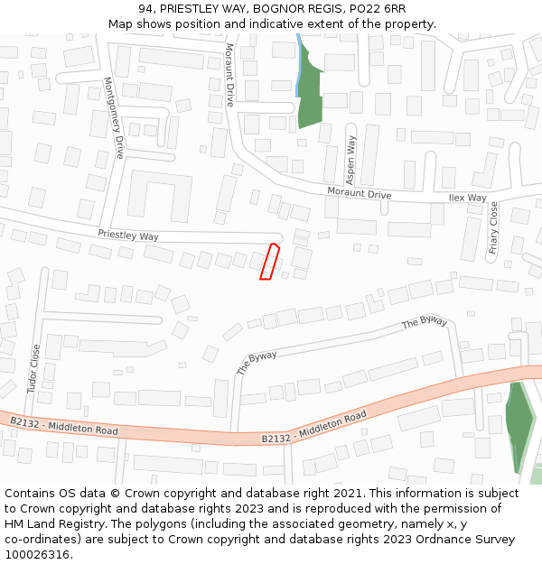 94, PRIESTLEY WAY, BOGNOR REGIS, PO22 6RR: Location map and indicative extent of plot