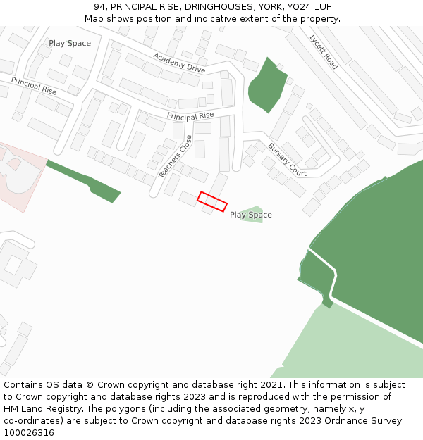 94, PRINCIPAL RISE, DRINGHOUSES, YORK, YO24 1UF: Location map and indicative extent of plot