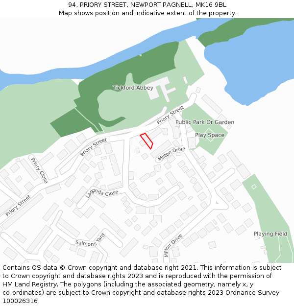 94, PRIORY STREET, NEWPORT PAGNELL, MK16 9BL: Location map and indicative extent of plot