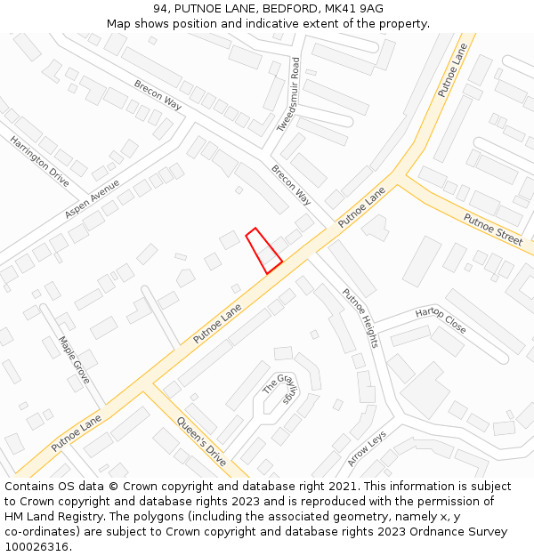 94, PUTNOE LANE, BEDFORD, MK41 9AG: Location map and indicative extent of plot