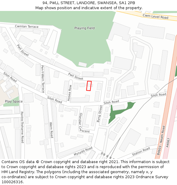 94, PWLL STREET, LANDORE, SWANSEA, SA1 2PB: Location map and indicative extent of plot