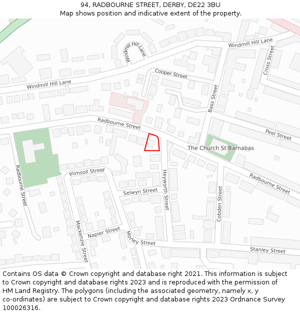 94, RADBOURNE STREET, DERBY, DE22 3BU: Location map and indicative extent of plot