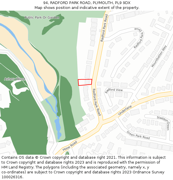94, RADFORD PARK ROAD, PLYMOUTH, PL9 9DX: Location map and indicative extent of plot