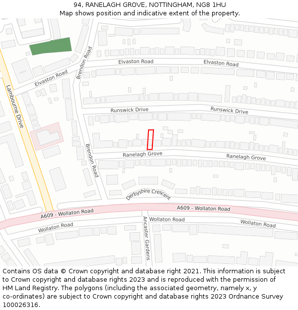 94, RANELAGH GROVE, NOTTINGHAM, NG8 1HU: Location map and indicative extent of plot